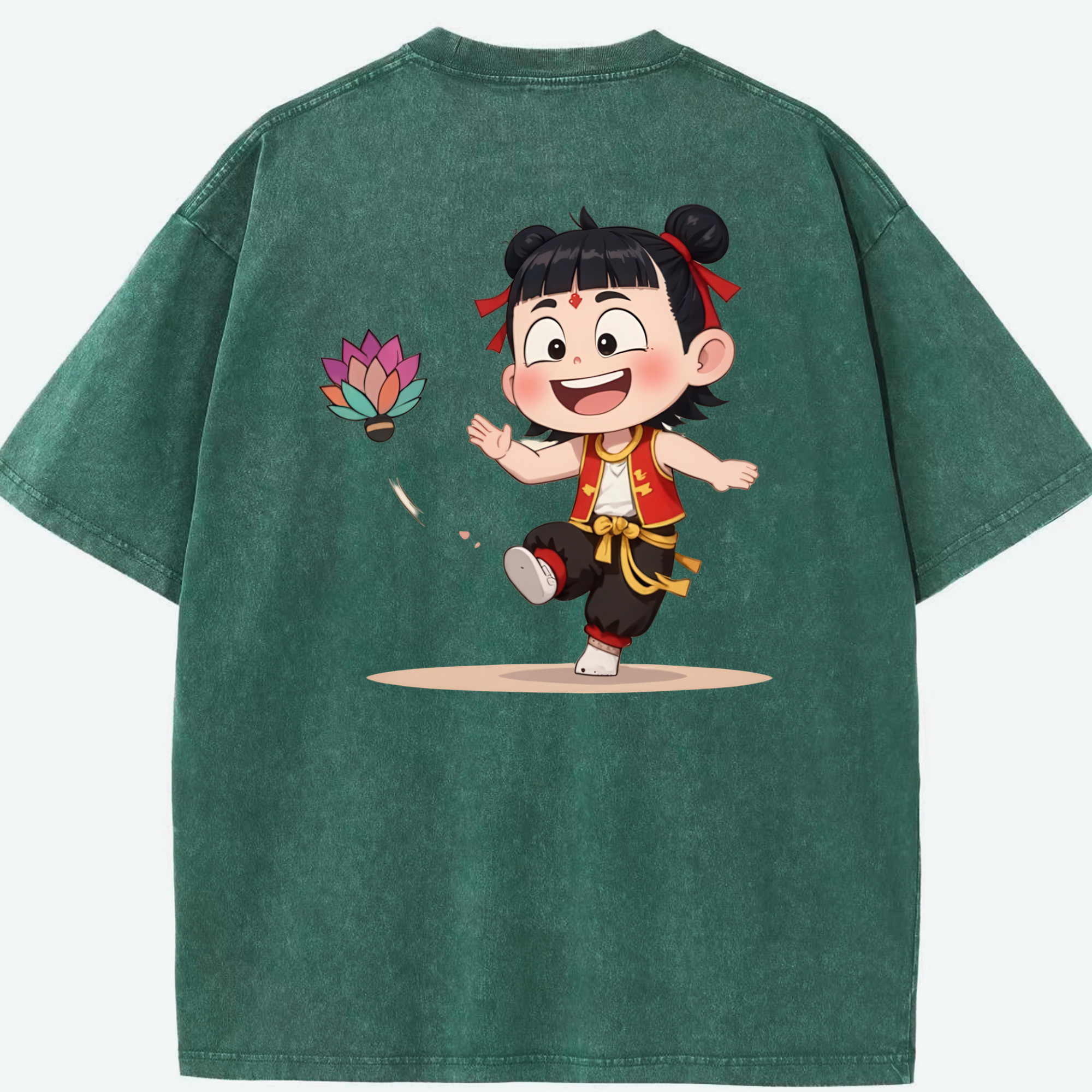 （画像用） Ne Zha 2 ナタ 魔童の大暴れ 綿100% ヴィンテージ風 半袖Tシャツ（背面プリント）